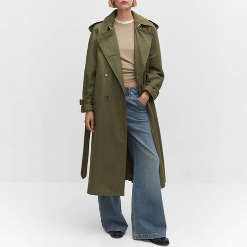 Green Cotton Lapel Trench Coat - Mango - Modalova