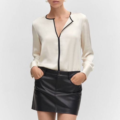 White Contrast trim satin blouse - Mango - Modalova