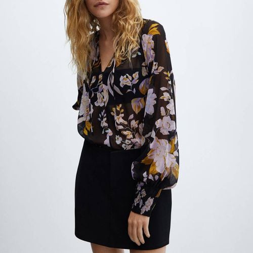 Black Floral V-Neck Blouse - Mango - Modalova