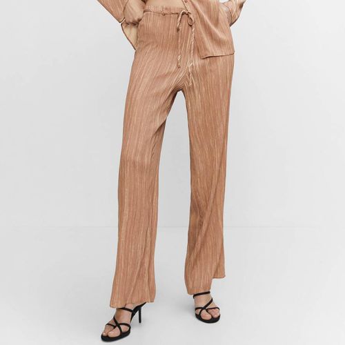 Camel Satin Pleated Trousers - Mango - Modalova