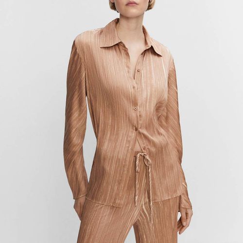 Camel Satin Pleated Shirt - Mango - Modalova