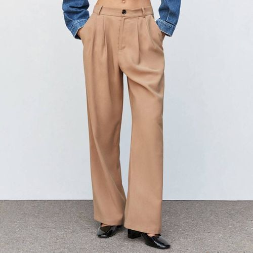 Beige Wide Leg Pleated Trousers - Mango - Modalova