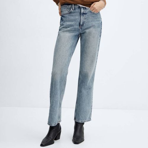 Blue Mid-Rise Straight Jeans - Mango - Modalova