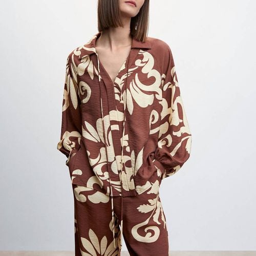 Brown Bow Printed Blouse - Mango - Modalova