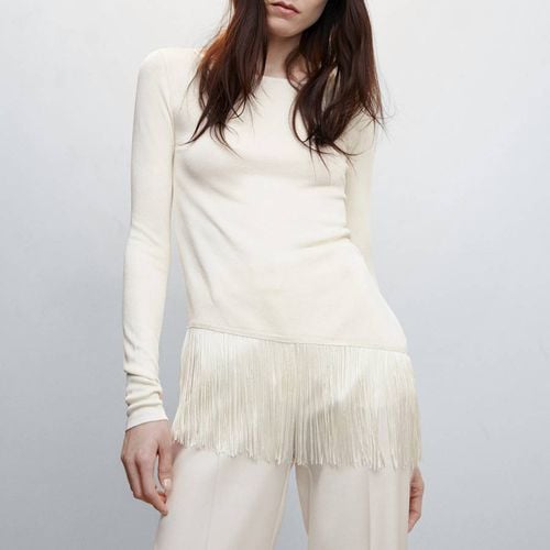 Cream Fringed Hem Jumper - Mango - Modalova