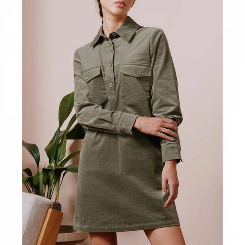 Khaki Cord Western Cotton Dress - Albaray - Modalova