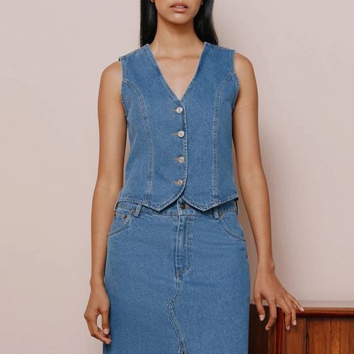 Blue Denim Cotton Waistcoat - Albaray - Modalova