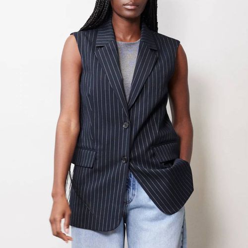 Navy Pinstripe Sleeveless Blazer - Albaray - Modalova