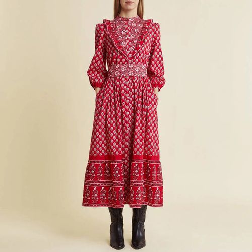 Red Mix Print Midi Cotton Dress - Albaray - Modalova