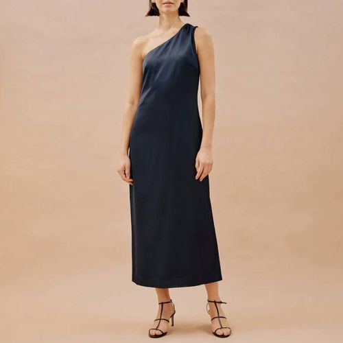 Navy Satin One Shoulder Dress - Albaray - Modalova