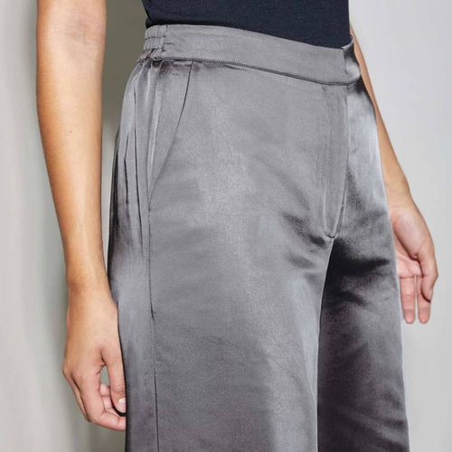 Grey Satin Wide Leg Trousers - Albaray - Modalova