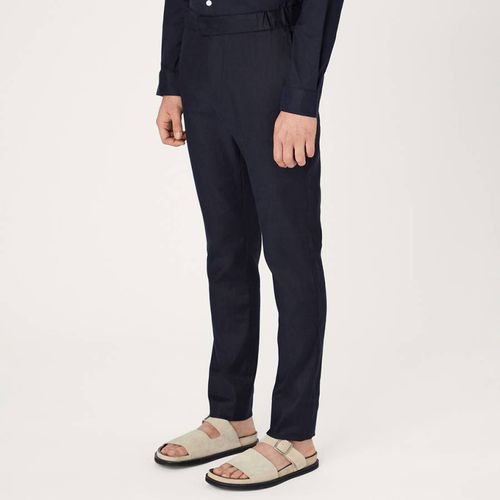 Navy 24 Slim Fit Linen Trousers - L'Estrange - Modalova