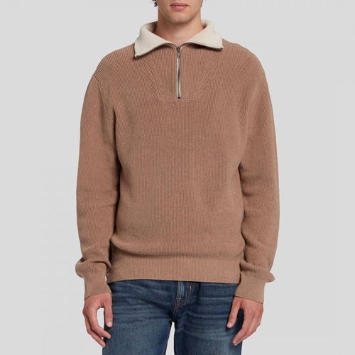 Brown Mock Neck Cotton Half Zip Jumper - 7 For All Mankind - Modalova