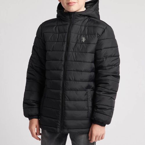 Boy's Black Hooded Quilted Jacket - U.S. Polo Assn. - Modalova