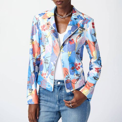 Blue Printed Biker Jacket - Joseph Ribkoff - Modalova