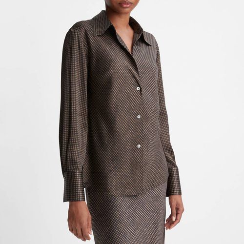 Brown Brushed Houndstooth Bias Silk Blouse - Vince - Modalova