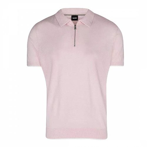 Pink Zip Collar Polo Shirt - BOSS - Modalova