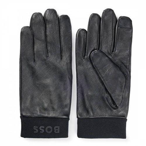 Black Logo Print Leather Gloves - BOSS - Modalova