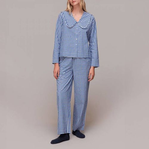 Blue Gingham Collar Cotton Pyjamas - WHISTLES - Modalova