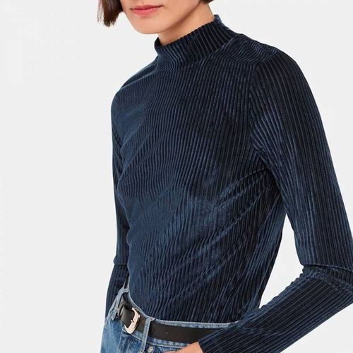 Navy Velvet Stripe High Neck Top - WHISTLES - Modalova