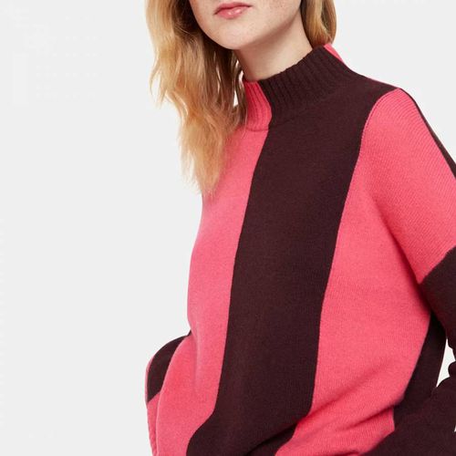 Pink Stripe Funnel Neck Wool Jumper - WHISTLES - Modalova