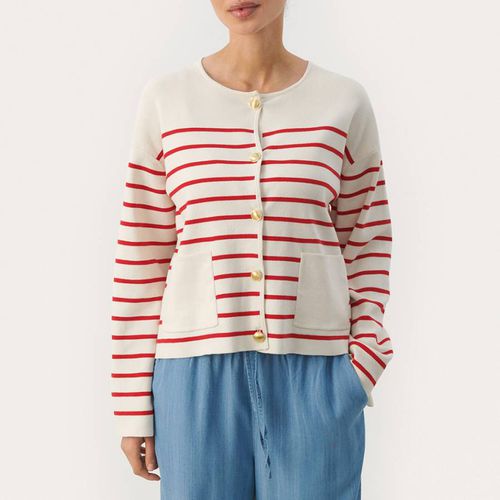 Cream/Red Stripe Elodie Button Cardigan - Part Two - Modalova