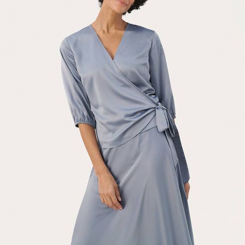 Blue Satin Elmia Wrap Blouse - Part Two - Modalova