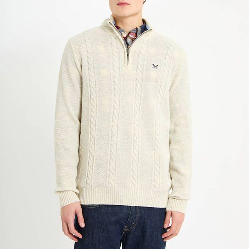 Cream Lambswool Cable 1/2 Zip Jumper - Crew Clothing - Modalova