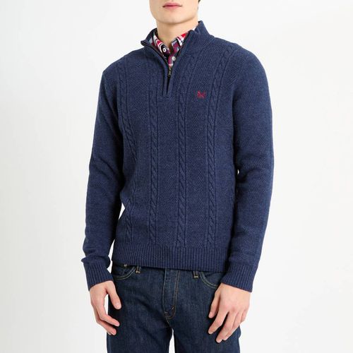 Navy Lambswool Cable 1/2 Zip Jumper - Crew Clothing - Modalova