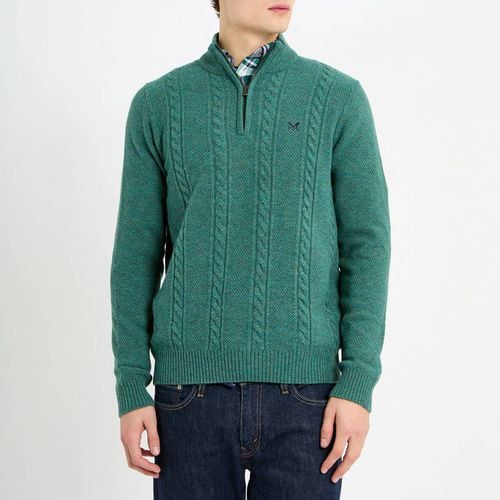 Green Lambswool Cable 1/2 Zip Jumper - Crew Clothing - Modalova