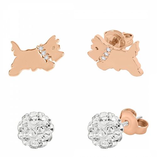 Ct Rose Plated Clear Stone Set Fireball and Jumping Dog Twin Pack Earrings - Radley - Modalova