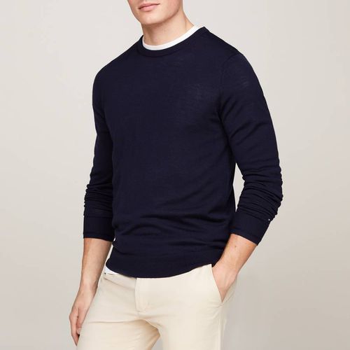 Navy Fine Knit Merino Wool Jumper - Tommy Hilfiger - Modalova