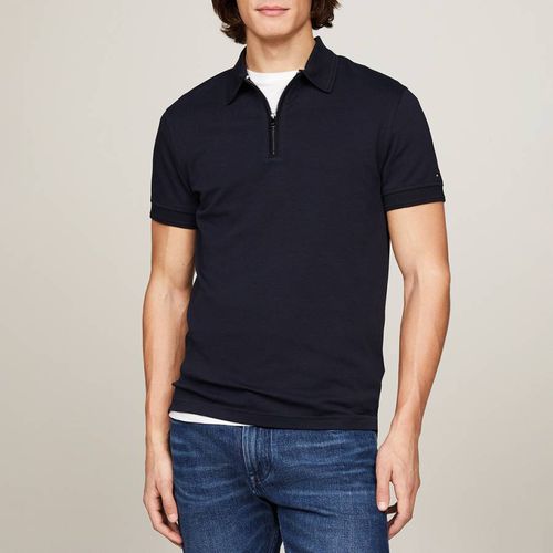 Navy Interlock Half Zip Polo Shirt - Tommy Hilfiger - Modalova