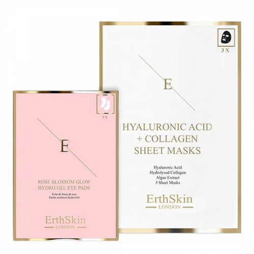 Hyaluronic Acid &Amp;Amp; Collagen Mask - 3 Sheets + Rose Blossom Glow Hydro-Gel Eye Pads 5 X 2 - ERTH SKIN - Modalova