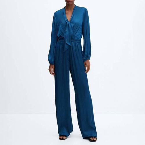 Petrol Long Satin Jumpsuit With Bow - Mango - Modalova