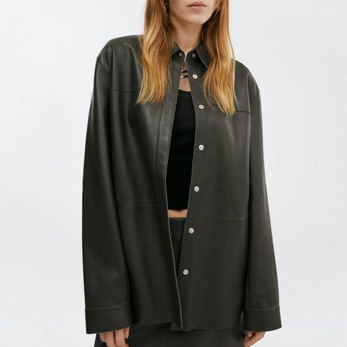 Green Leather Overshirt - Mango - Modalova