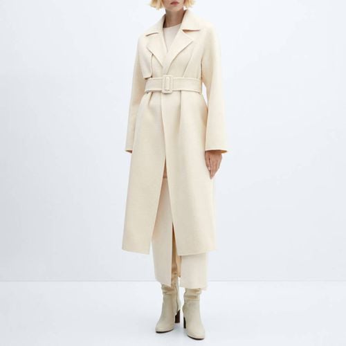 Ecru Wool Coat With Handmade Belt - Mango - Modalova