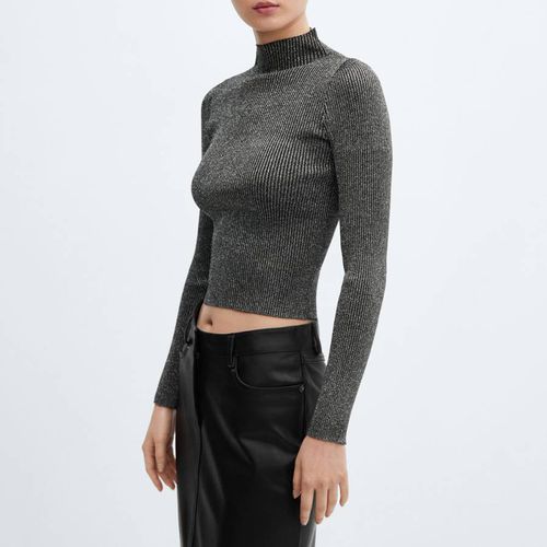 Black Lurex High Neck Jumper - Mango - Modalova