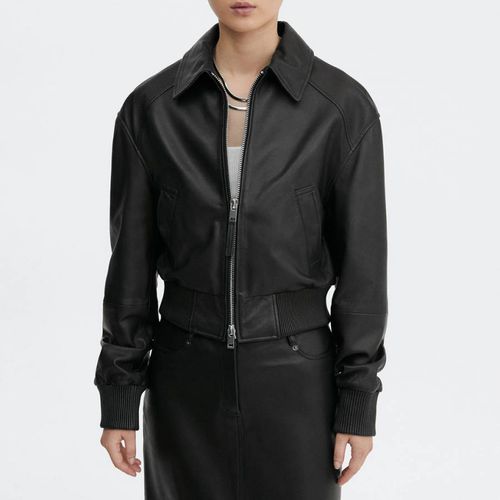 Black Leather Aviator Bomber Jacket - Mango - Modalova