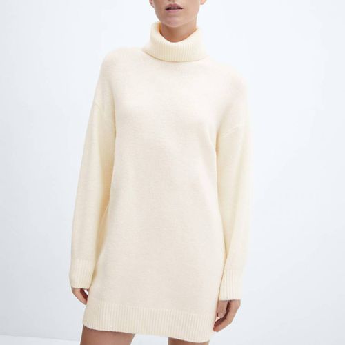 Ecru Roll Neck Wool Blend Mini Dress - Mango - Modalova