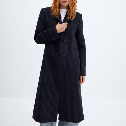 Navy Pinstripe Wool Coat - Mango - Modalova