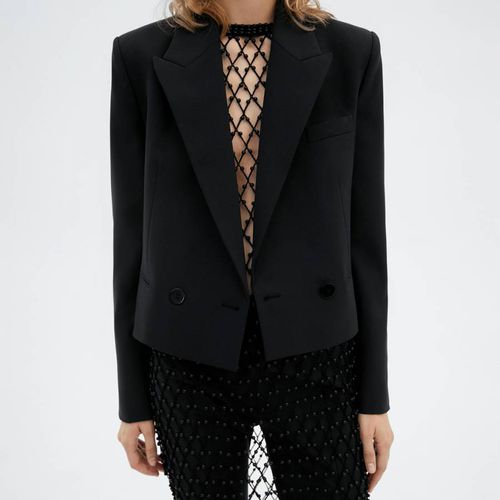 Black Crop Lapel Suit Jacket - Mango - Modalova