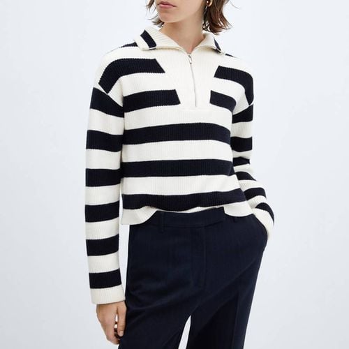 Dark Navy Striped Jumper With Zip - Mango - Modalova