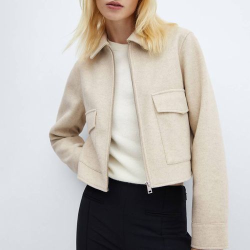 Beige Jacket With Zip Pockets - Mango - Modalova