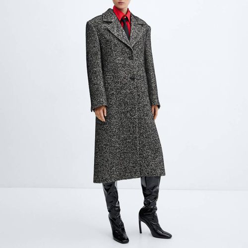 Black/White Wool Blend Long Coat - Mango - Modalova