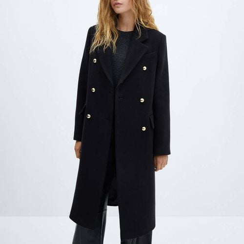 Navy Wool Double-Breasted Coat - Mango - Modalova