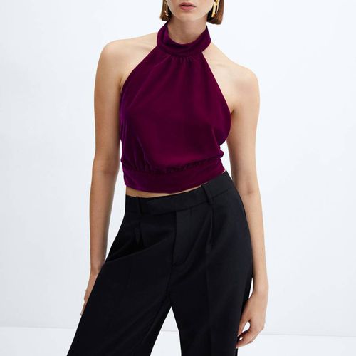 Fuchsia Velvet Halter-Neck Top - Mango - Modalova