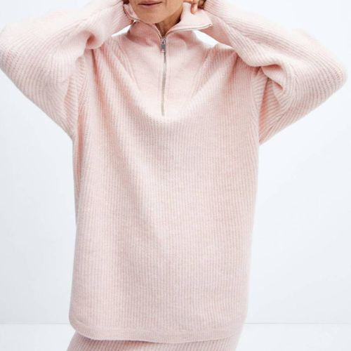 Pastel Pink Zip Knit Jumper - Mango - Modalova