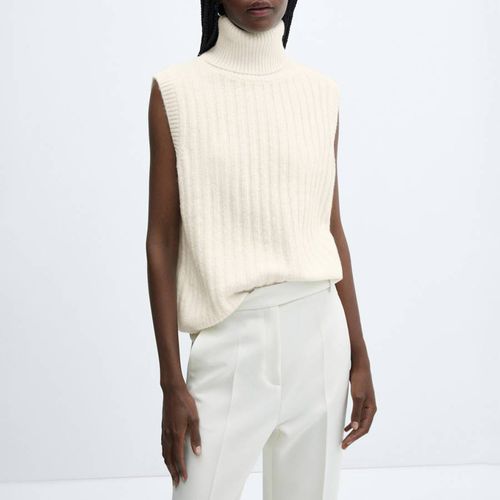 Ecru Ribbed Turtleneck Gilet - Mango - Modalova