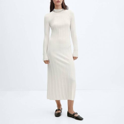 Ecru High Neck Ribbed Dress - Mango - Modalova